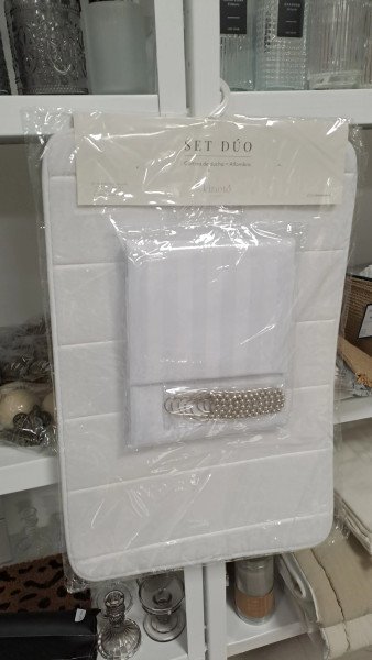 Alfombra + Cortina + Ganchos Set x3 Blanco