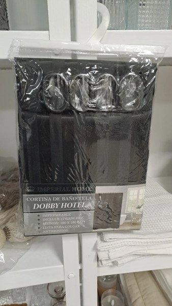 Cortina de baño dobby + Ganchos Negro