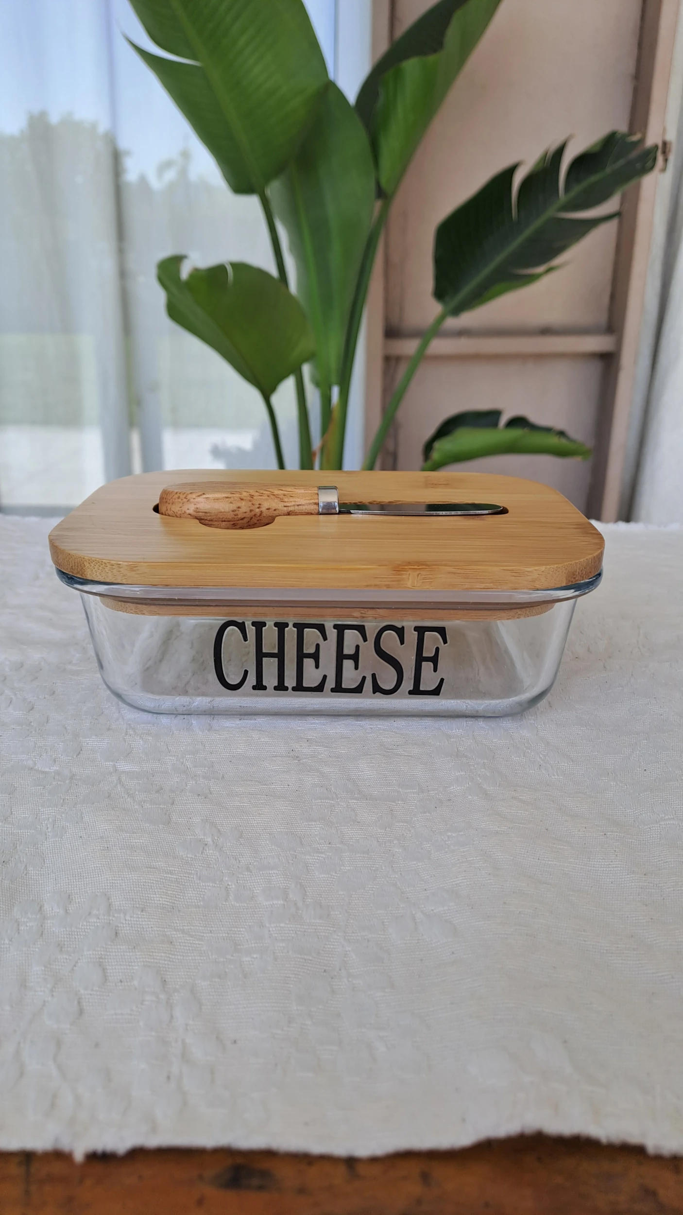 Contenedor quesera con untador de vidrio