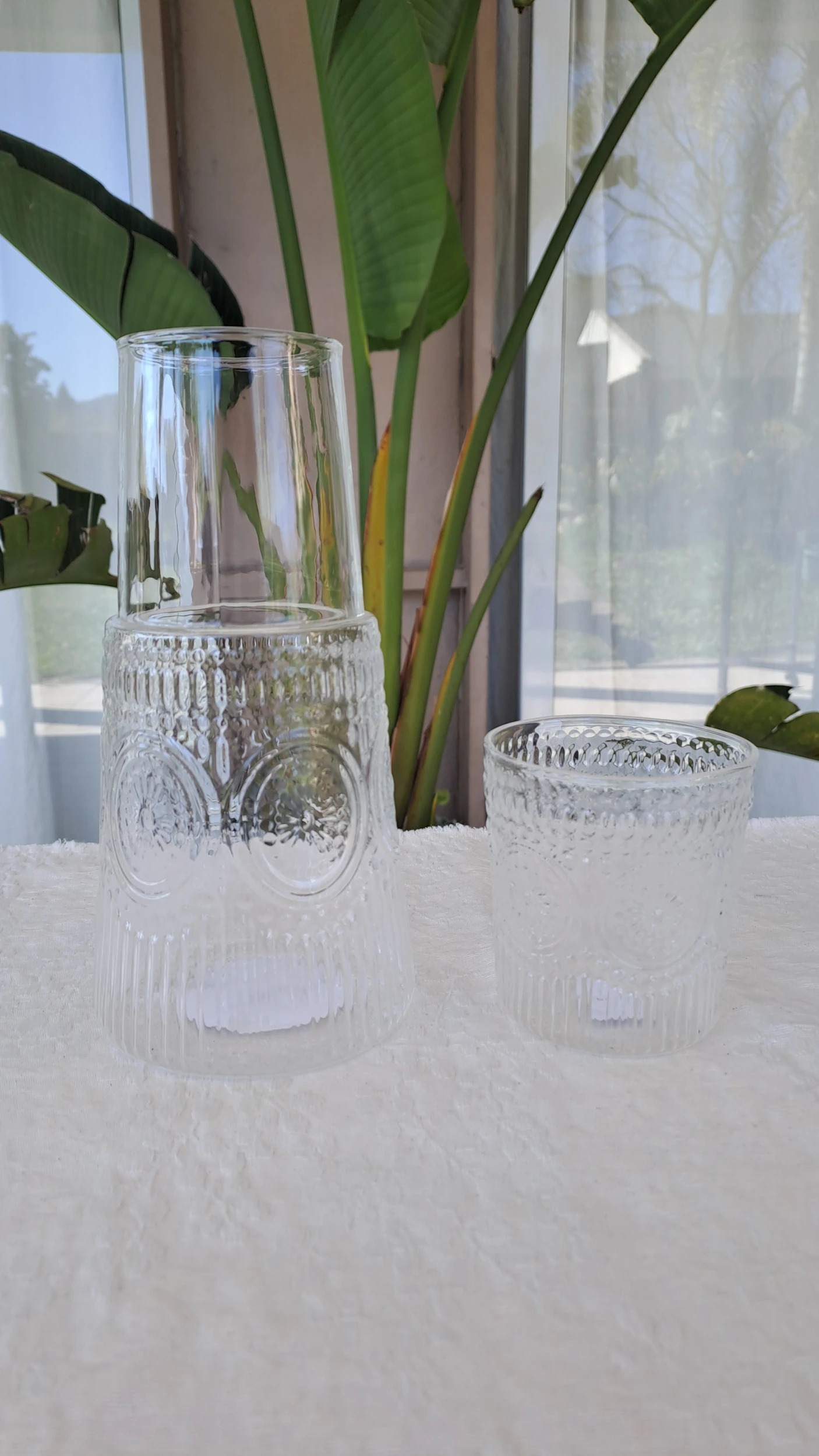 Botella ancha flor con vaso 1L