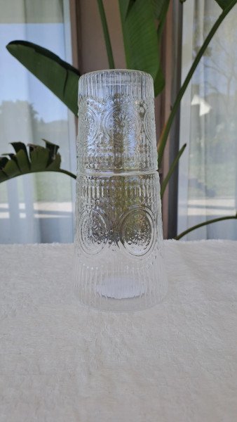 Botella ancha flor con vaso 1L