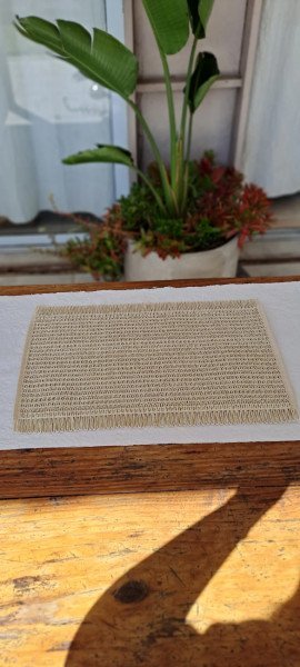 Individuales rectangular con flecos beige x6 unid.